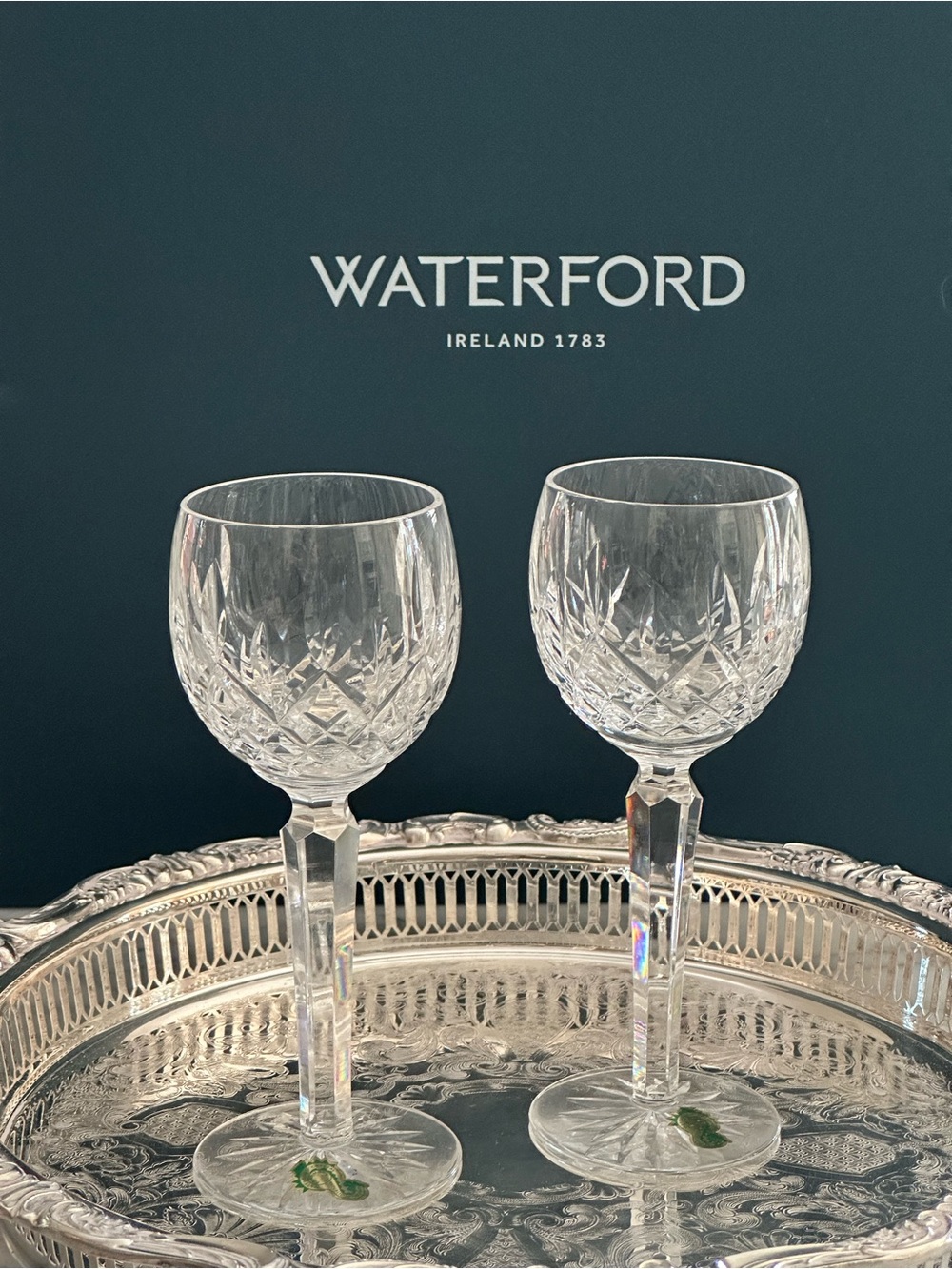 Waterford Clear Crystal Cut Wine Goblets - Pair